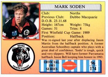 1993 Regina #96 Mark Soden Back